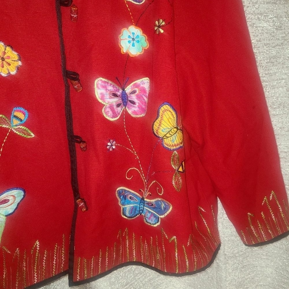 Red Embroidered Butterfly Jacket - Picture 3 of 13